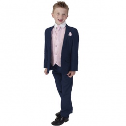 Boys Navy & Pink 6 Piece Slim Fit Suit
